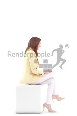 3d people business, white 3d woman sitting and smiling