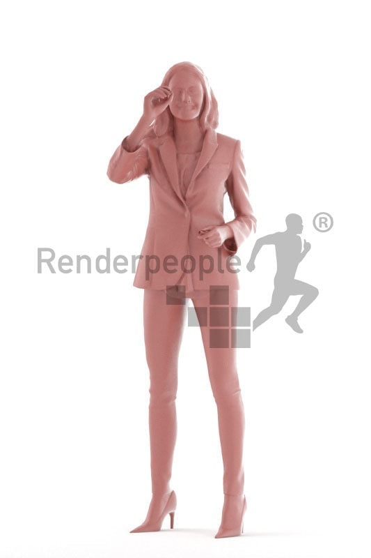 3d people business, white 3d woman standing and writing on whiteboard