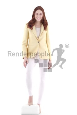 3d people business, white 3d woman walking upstairs