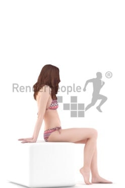 3d people swimwear, white 3d woman sitting and smiling