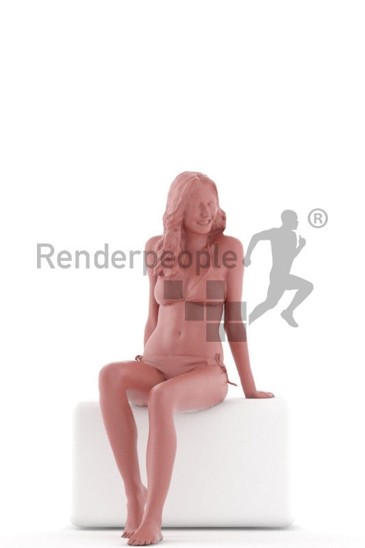 3d people swimwear, white 3d woman sitting and smiling