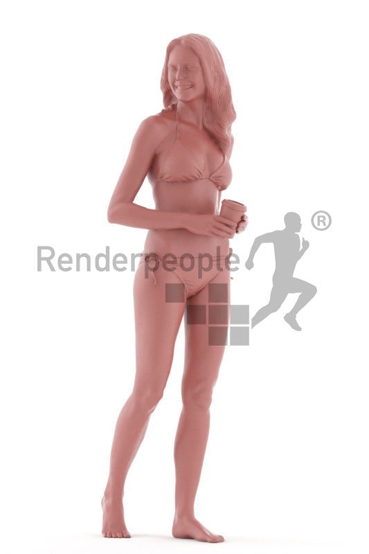 3d people swimwear, white 3d woman standing and smiling