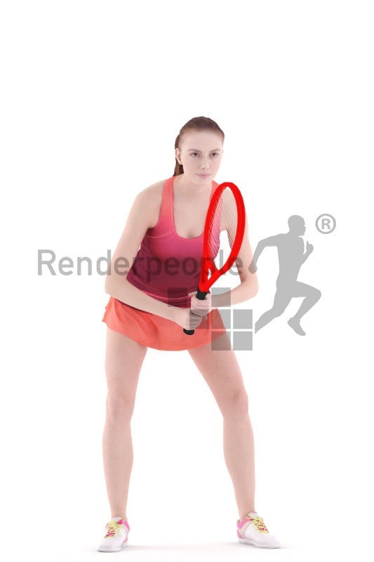 3d people sports, white 3d woman playing tennis
