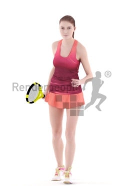 3d people sports, white 3d woman playing tennis