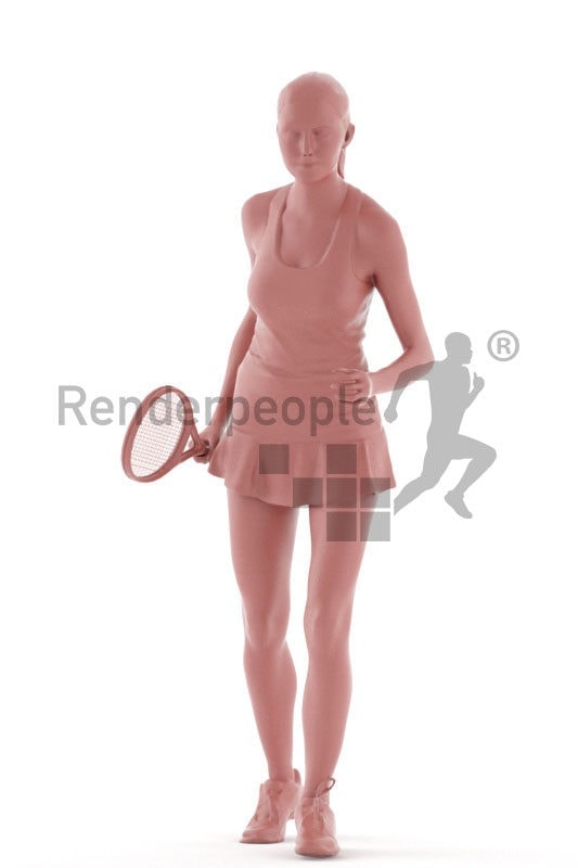 3d people sports, white 3d woman playing tennis