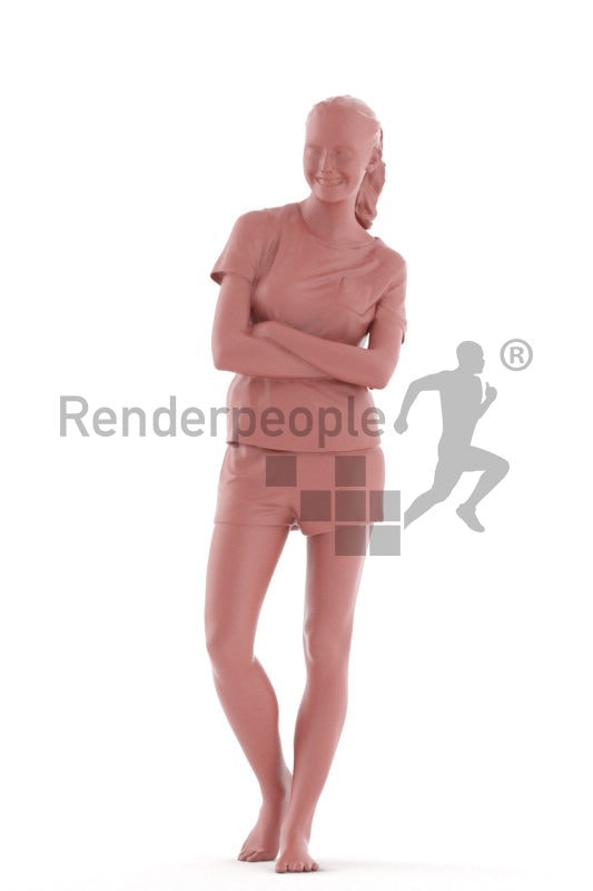 3d people sleepwear, white 3d woman standing and smiling