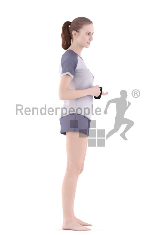 3d people sleepwear, white 3d woman standing and holding cup