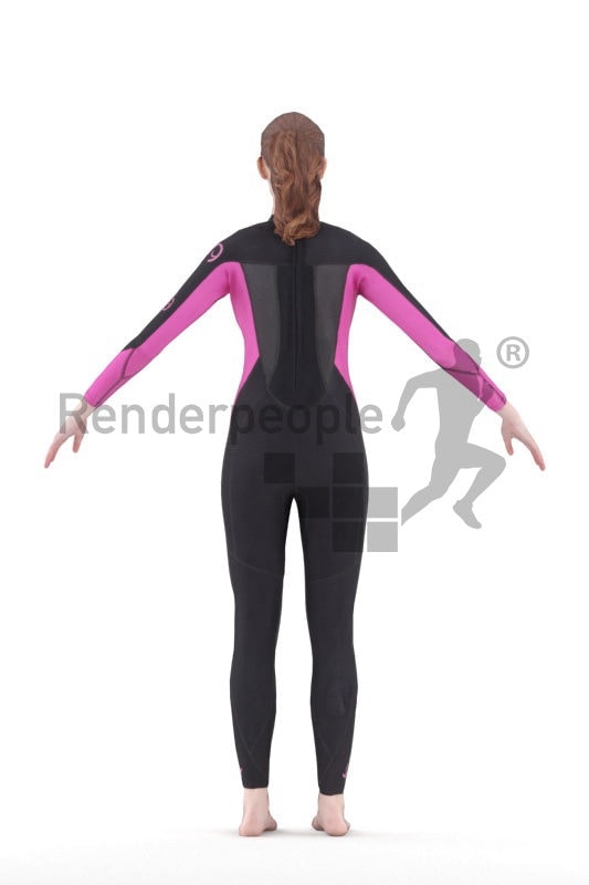 Rigged and retopologized 3D People model – white woman in diving suit