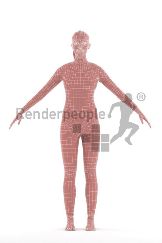 Rigged and retopologized 3D People model – white woman in diving suit