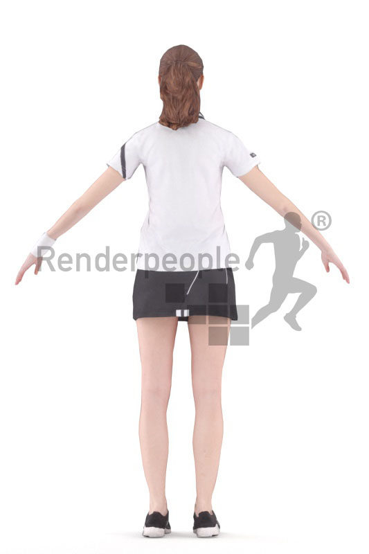 Rigged 3D People model for Maya and 3ds Max – white woman in tennis dress, sports