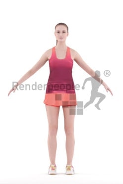 Rigged and retopologized 3D People model – white woman in sports dress