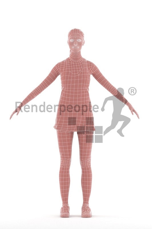 Rigged and retopologized 3D People model – white woman in sports dress