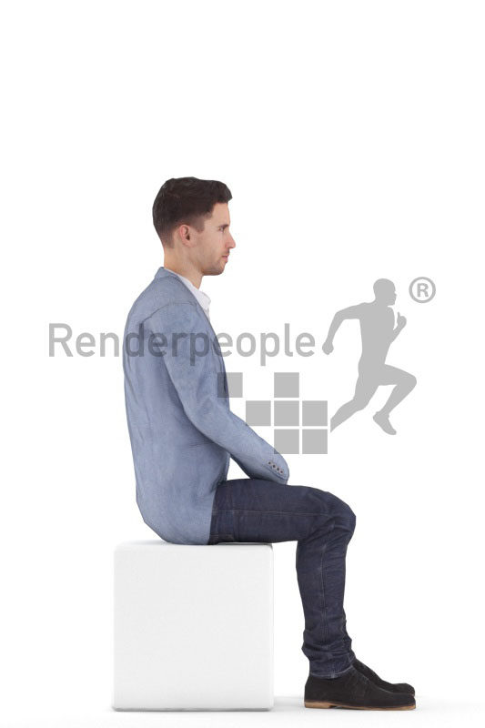 Animated 3D People model for 3ds Max and Maya – european male in business look, sitting