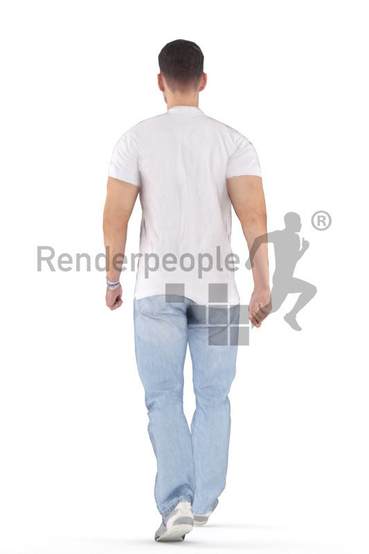 Animated 3D People model for realtime, VR and AR – european man in daily shirt, walking