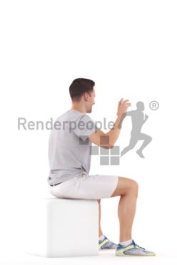 3d people casual, white 3d man sitting and waving