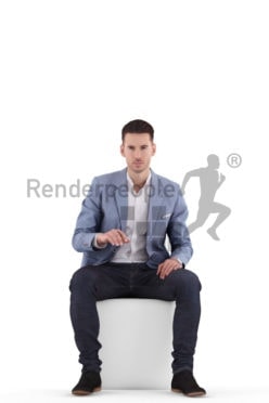 3d people business, white 3d man sitting and working on pc