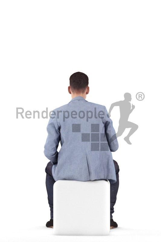 3d people business, white 3d man sitting and working on pc