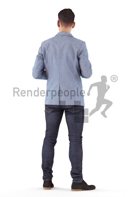 3d people business, white 3d man standing and holding mug