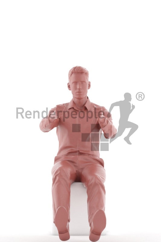 Posed 3D People model for renderings – man in business look, driving the car