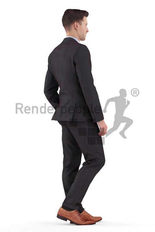 Photorealistic 3D People model by Renderpeople – white man walking in suit, communicating