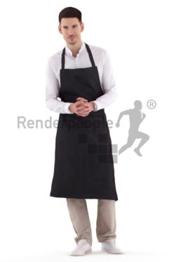 Scanned 3D People model for visualization – european male waiter, standing and listening