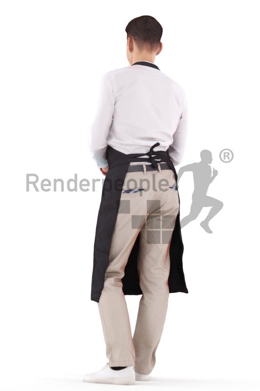 Scanned 3D People model for visualization – european male waiter, standing and listening