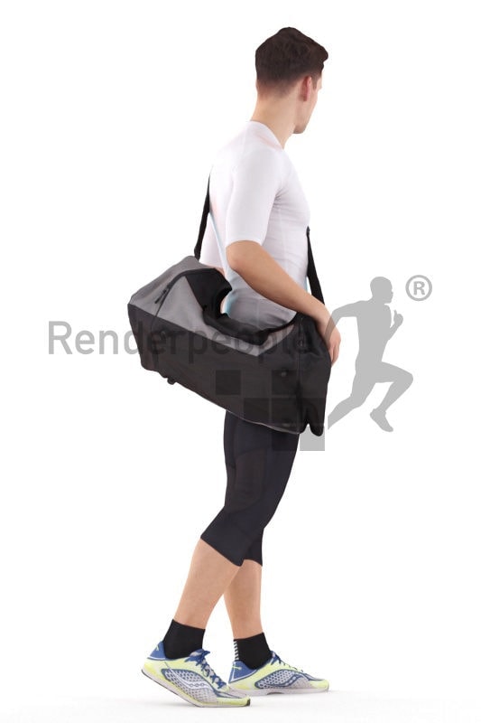 3D People model for 3ds Max and Maya – white male in sports clothing and sportsbag, walking
