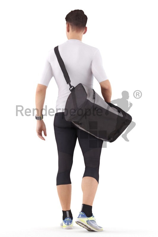 3D People model for 3ds Max and Maya – white male in sports clothing and sportsbag, walking