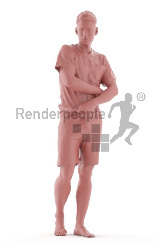3D People model for 3ds Max and Maya – european man in sleepwear, pulling off his shirt