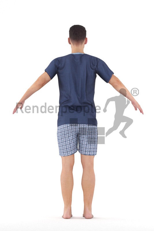 Rigged human 3D model by Renderpeople – european man in shorty pyjama