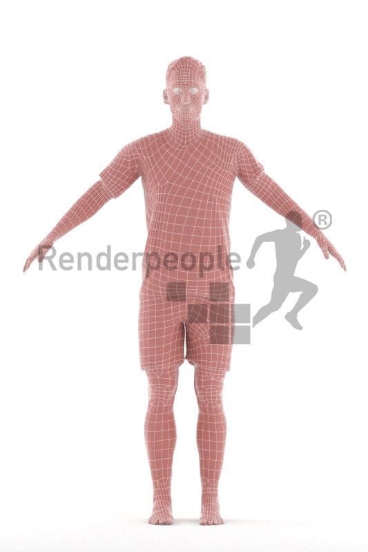Rigged human 3D model by Renderpeople – european man in shorty pyjama