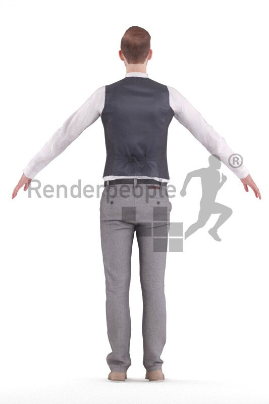 Rigged human 3D model by Renderpeople – european man in smart casual look, event, waiters outfit