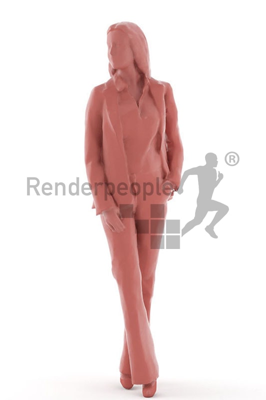 3d people business, white 3d woman standing looking determined