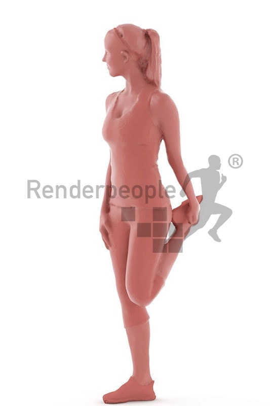 3d people sports, white 3d woman stretching her legs
