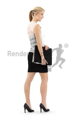 3d people business, white 3d woman carrying a folder