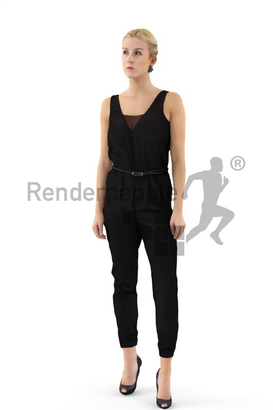 3d people event, white 3d woman wearing a black overall