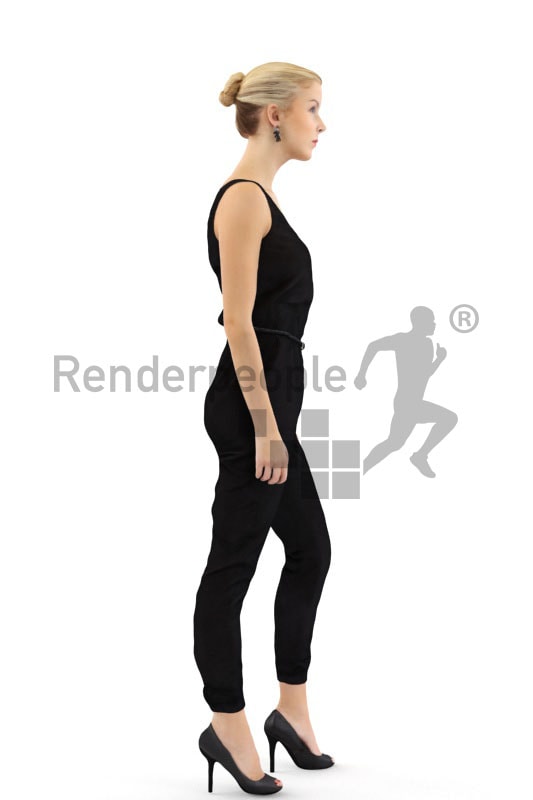 3d people event, white 3d woman wearing a black overall