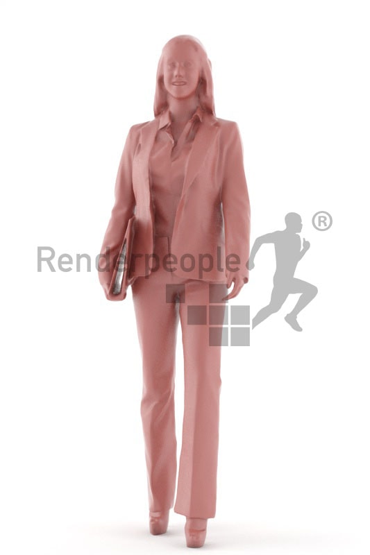 3d people business, white 3d woman carrying a folder and smiling