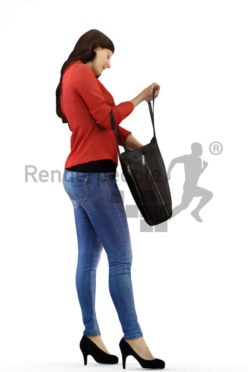 3d people shopping, white 3d woman checking her bag