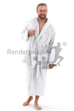 3d people spa, white 3d man wearing a bathrobe