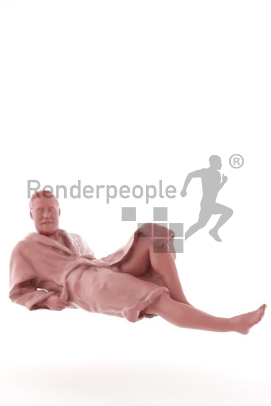 3d people spa, white 3d man wearing a bathrobe and lying on a deck chair