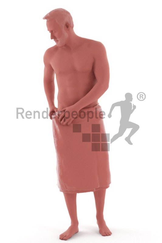 3d people spa, white 3d man with a towl around his hips