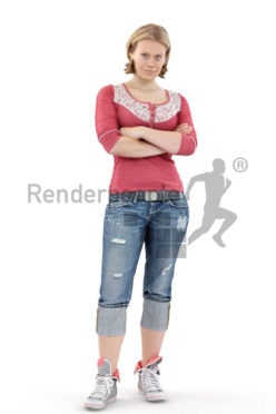 3d people casual, white 3d woman standing with her arms folded