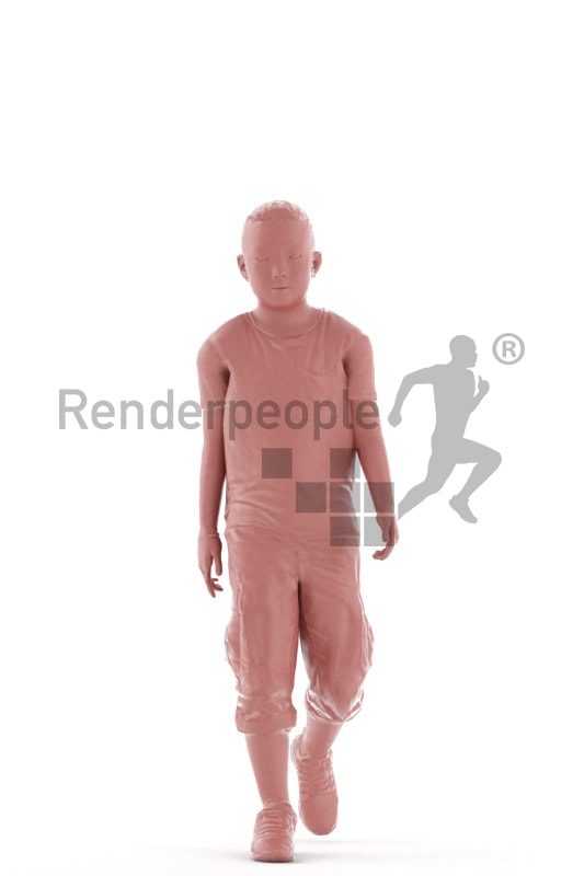 3d people casual, white animated boy walking