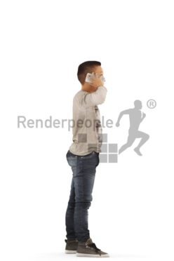 3d people casual, asian 3d kid standing and calling