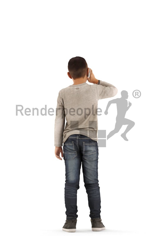 3d people casual, asian 3d kid standing and calling