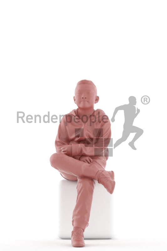 3d people casual, asian 3d kid sitting and waiting