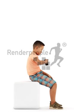 3d people casual, asian 3d kid sitting and drinking