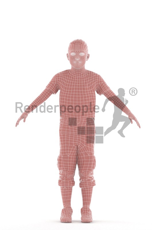 3d people casual, rigged asian kid in A Pose