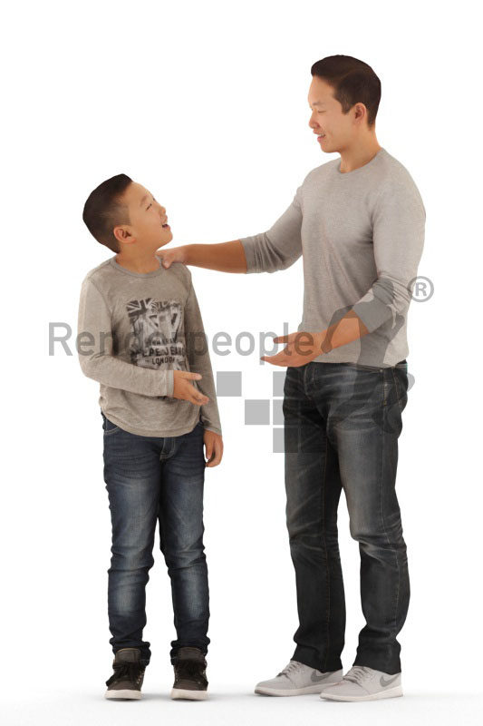 3D People model for 3ds Max and Cinema 4D – asian man and child interacting